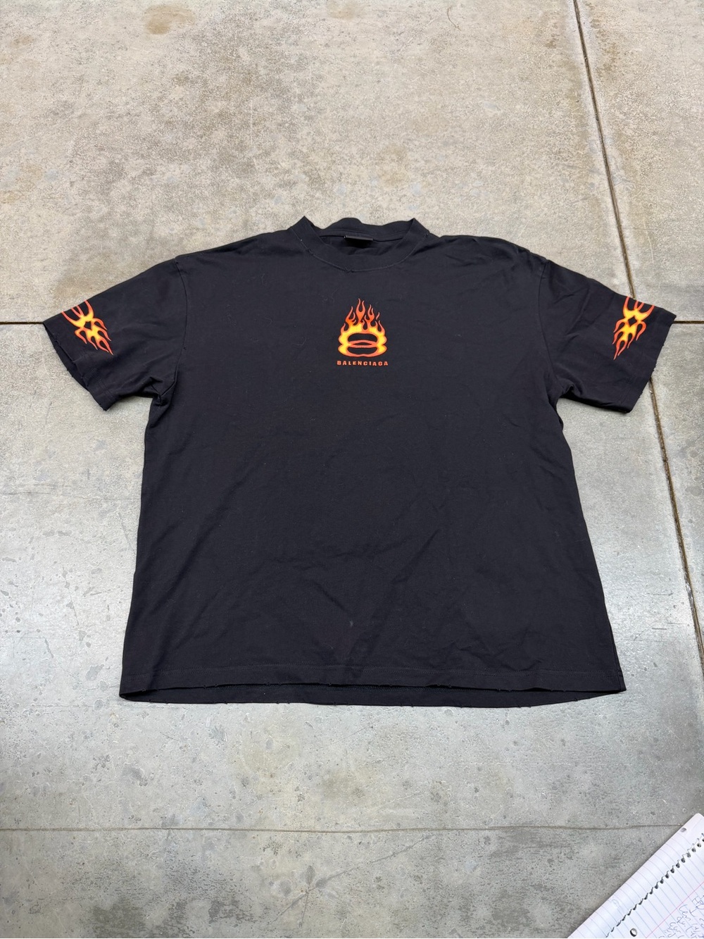 Balenciaga Black Tee with Orange Flame Logo